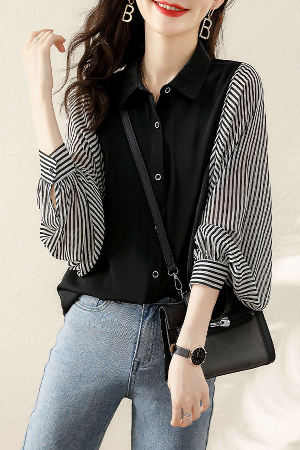 Chic Long Sleeve Striped Blouse for Y2K Fashion and Coquette Aesthetic Office Wear