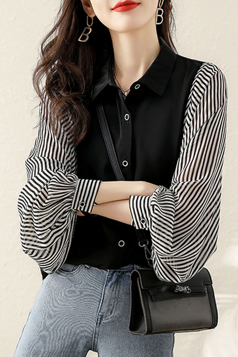 Chic Long Sleeve Striped Blouse for Y2K Fashion and Coquette Aesthetic Office Wear