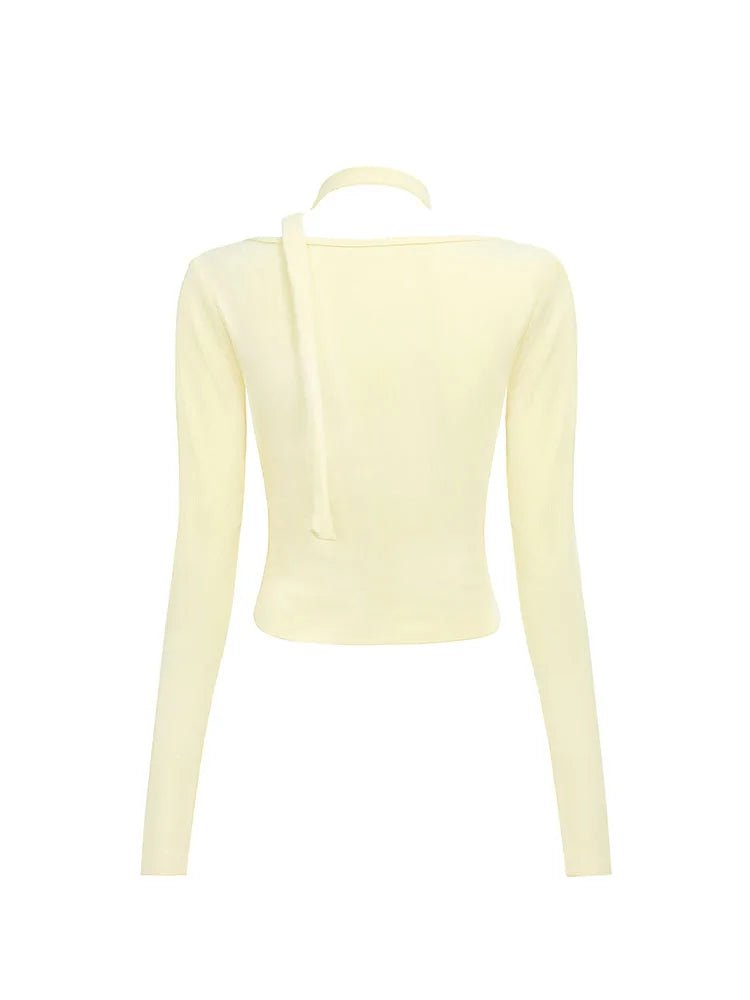 Chic Long Sleeve Top with Trendy Choker Detail for Y2K and Coquette Aesthetic