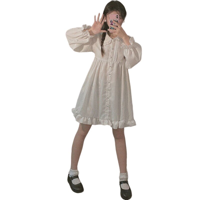 Chic Loose Peter Pan Collar Dress in Y2K Aesthetic for Effortless Coquette Style