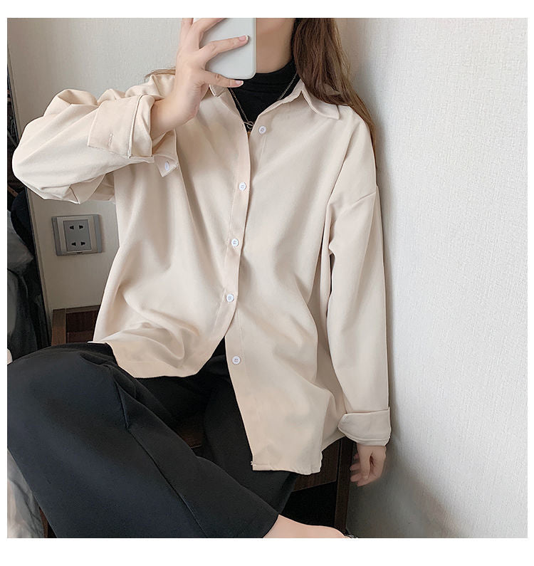 Chic Loose Turn Down Collar Casual Blouse - Y2K Fashion Essential for Aesthetic Outfits