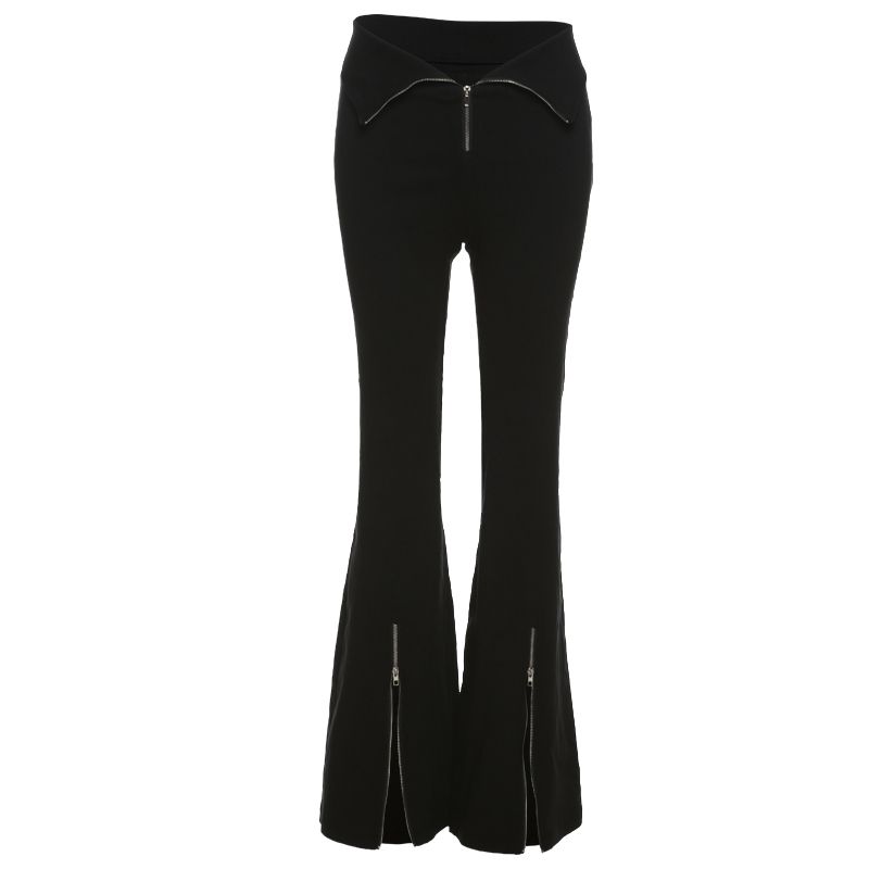 Chic Minimalist Black Flare Pants for Y2K Aesthetic and Grunge Style Outfits