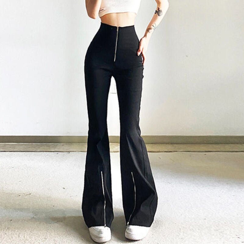 Chic Minimalist Black Flare Pants for Y2K Aesthetic and Grunge Style Outfits