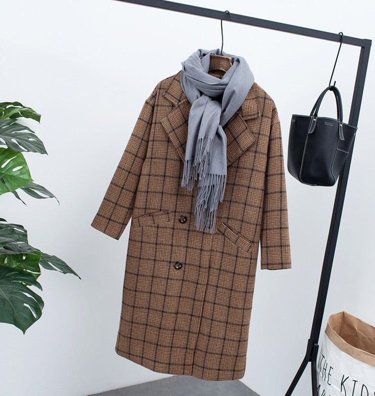 Chic Plaid Woolen Coat for Y2K Aesthetic and Coquette Style Fashion Lovers