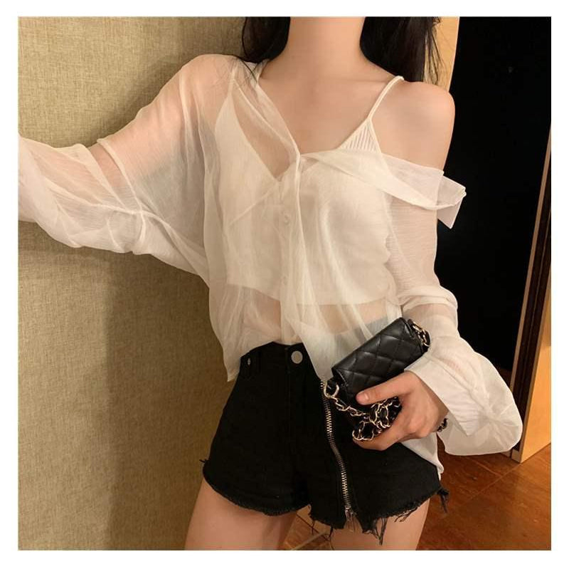 Chic Sheer Chiffon Casual Blouse for Effortless Y2K Style and Coquette Aesthetic