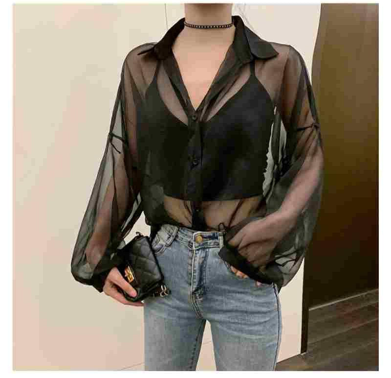 Chic Sheer Chiffon Casual Blouse for Effortless Y2K Style and Coquette Aesthetic