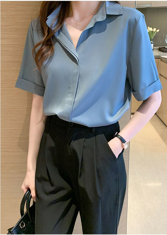 Chic Short Sleeve Office Blouse - Elegant Y2K Fashion Top for Stylish Workdays