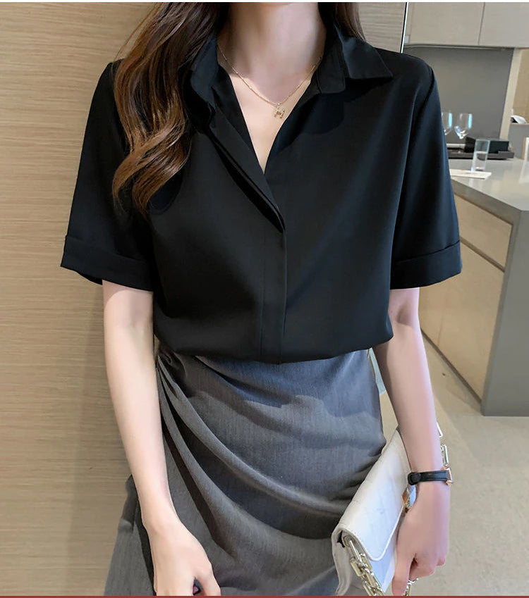 Chic Short Sleeve Office Blouse - Elegant Y2K Fashion Top for Stylish Workdays