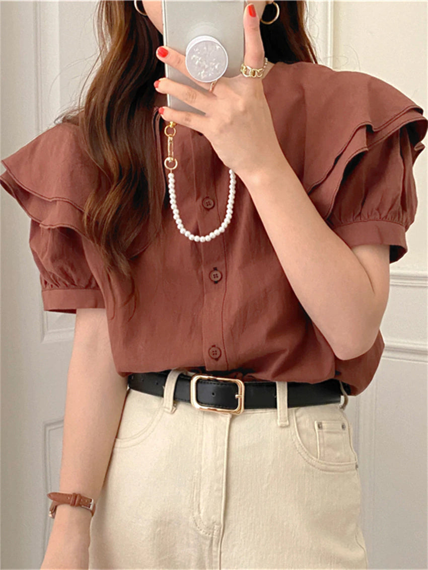 Chic Short Sleeve Square Collar Blouse - Y2K Fashion Essential for Aesthetic Outfits