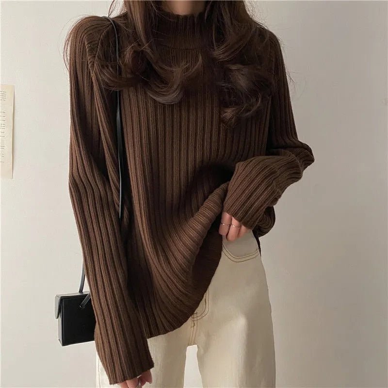 Chic Turtleneck Solid Sweater for Office Wear - Y2K Aesthetic Essential