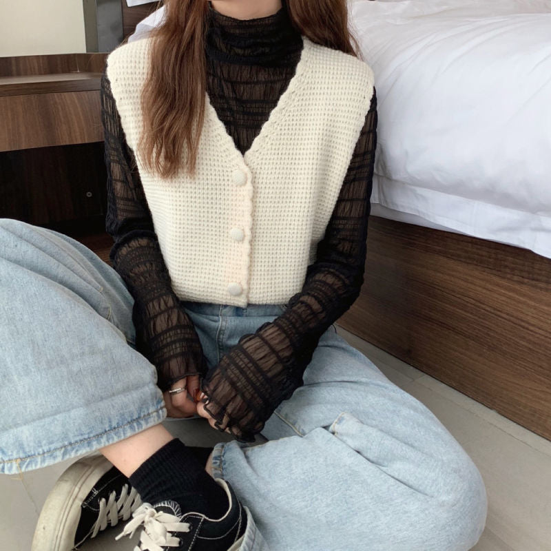 Chic V-Neck Sleeveless Knitted Sweater for Y2K Aesthetic and Coquette Style Outfits