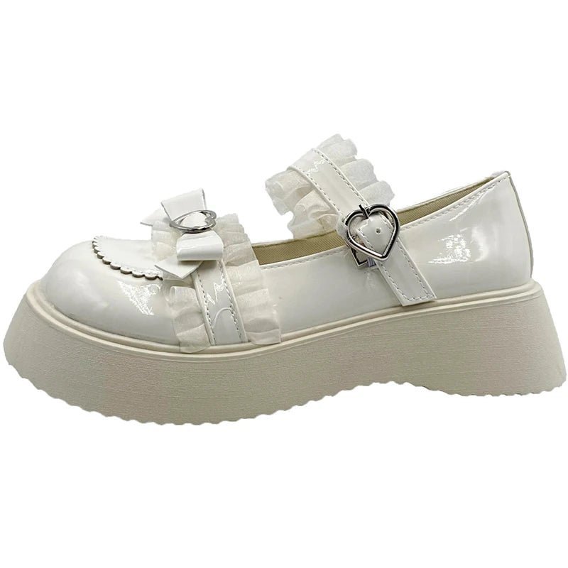 Chic White Lolita Heart Shoes for Y2K Fashion and Coquette Aesthetic Outfits