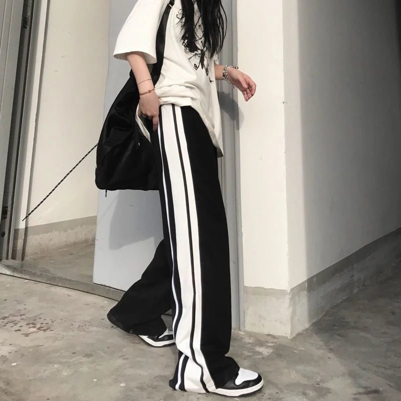 Chic White Striped Wide Leg Pants for Y2K Aesthetic and Coquette Style Outfits