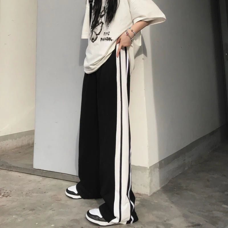 Chic White Striped Wide Leg Pants for Y2K Aesthetic and Coquette Style Outfits