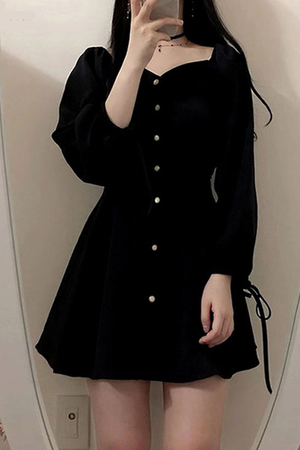 Chic Y2K Aesthetic Long Sleeve Loose Black Dress for Effortless Style and Comfort