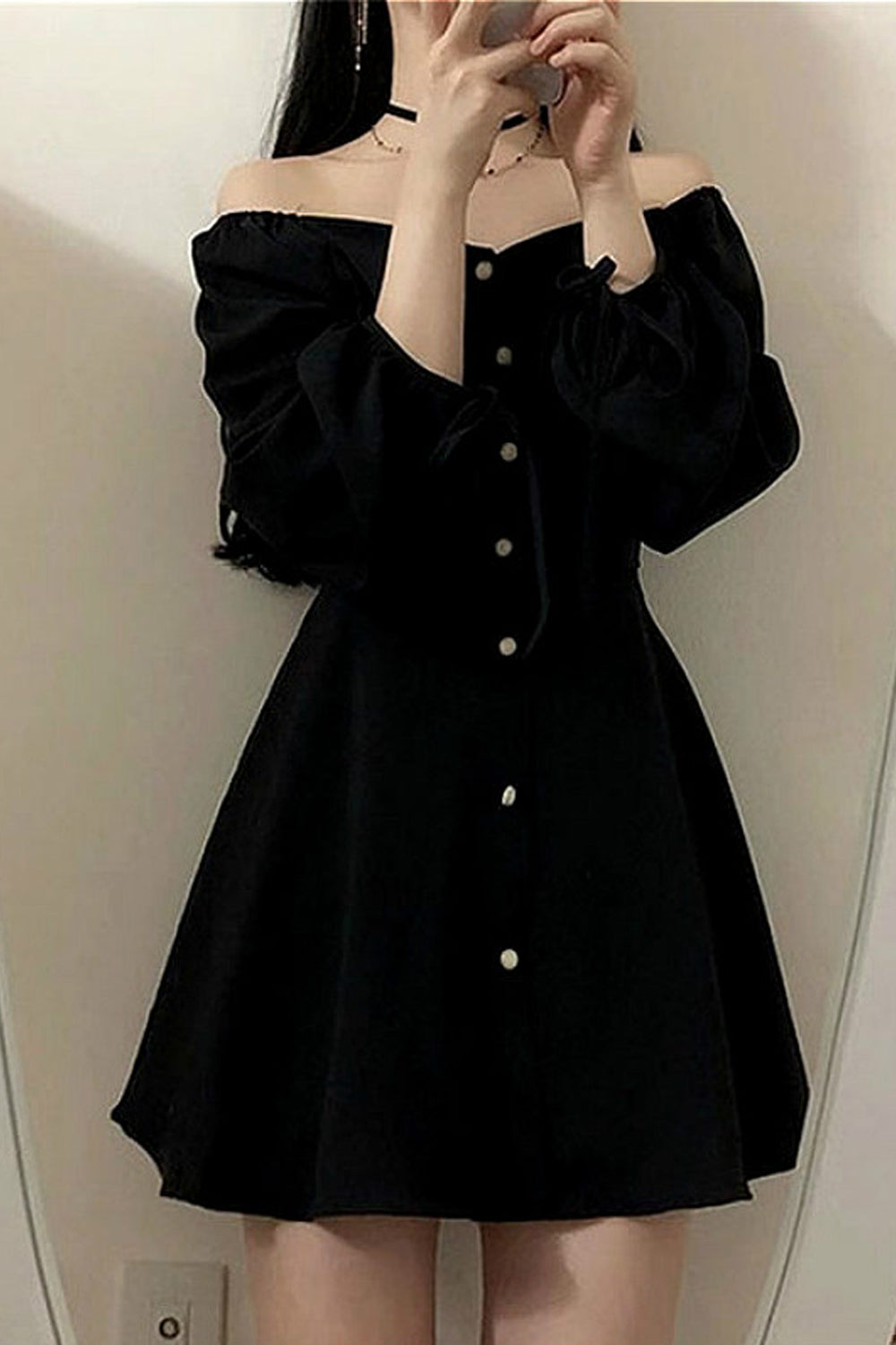 Chic Y2K Aesthetic Long Sleeve Loose Black Dress for Effortless Style and Comfort