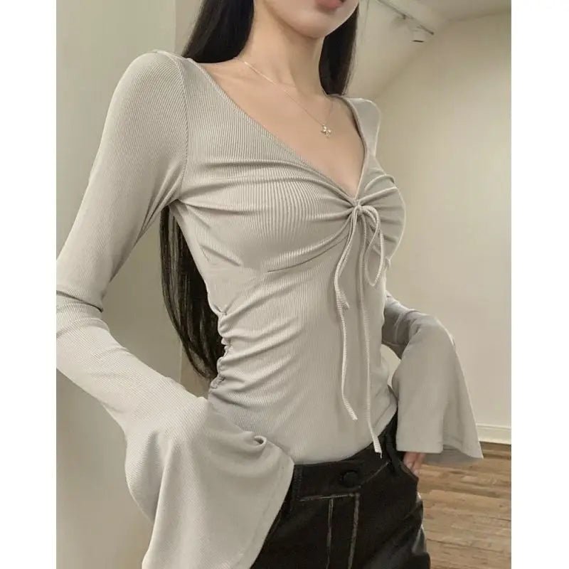 Chic Y2K Flare Sleeve Top for Trendy Coquette and Grunge Aesthetic Outfits