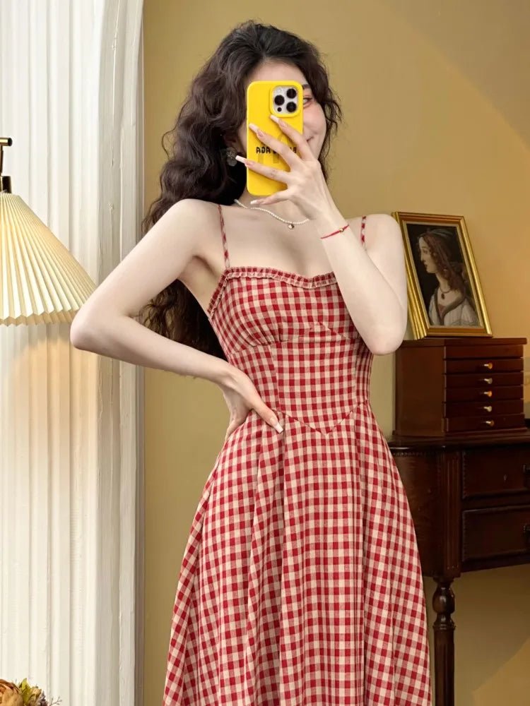 Chic Y2K Plaid Midi Dress for Coquette Aesthetic and Vintage Style Enthusiasts