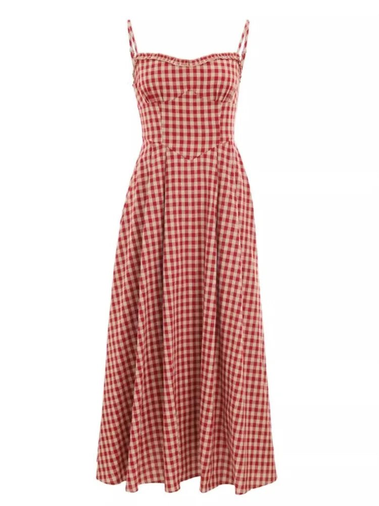 Chic Y2K Plaid Midi Dress for Coquette Aesthetic and Vintage Style Enthusiasts