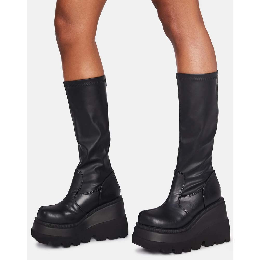 Chunky Platform Knee High Combat Boots in Harajuku Goth Punk Y2K Aesthetic Style