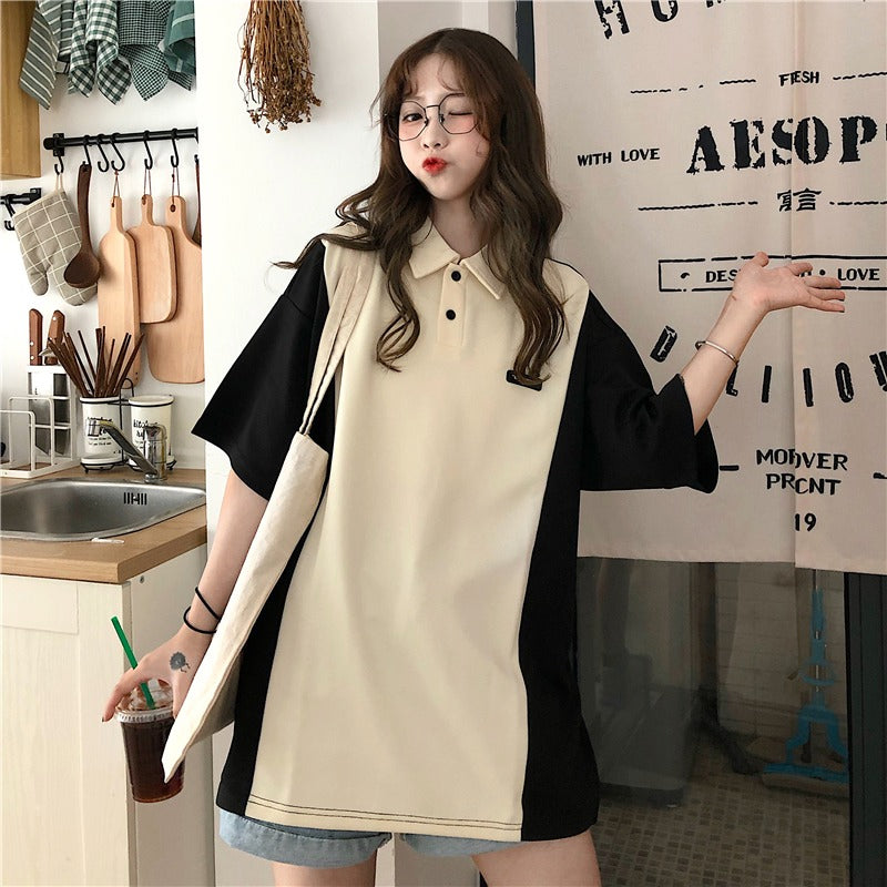 Color Block Casual Shirt - Y2K Aesthetic Loose Fit Top for Effortless Style