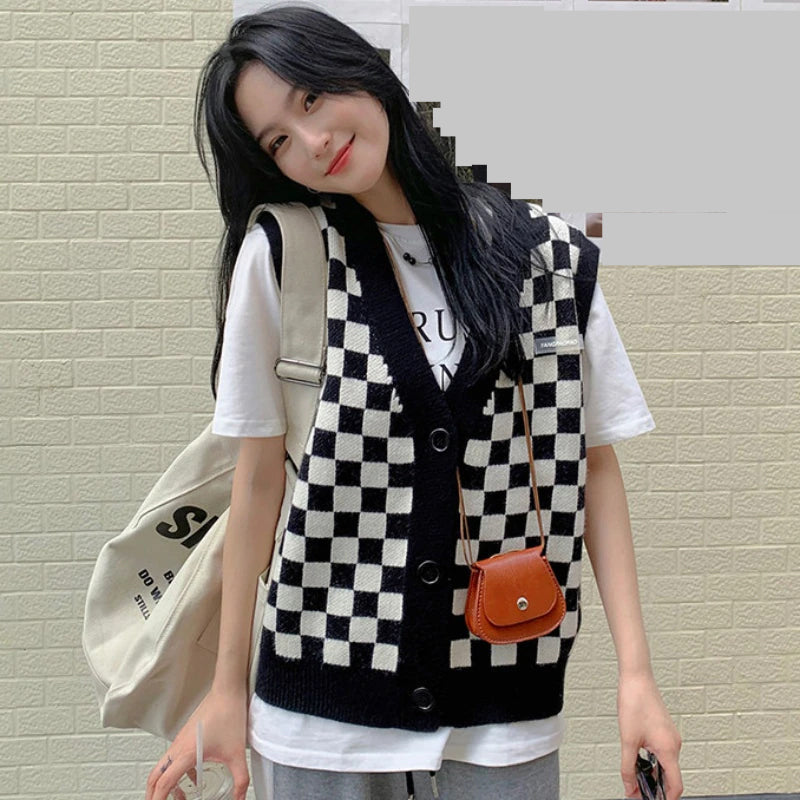 Colorful Checkered Sleeveless Vest Sweater - Y2K Aesthetic Knit Top for Trendy Outfits