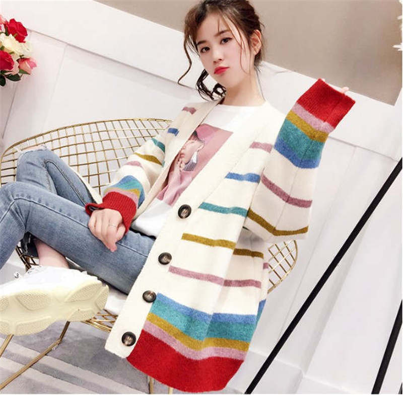 Colorful Striped Y2K Cardigan - Comfy Layering Piece for Coquette and Grunge Aesthetics