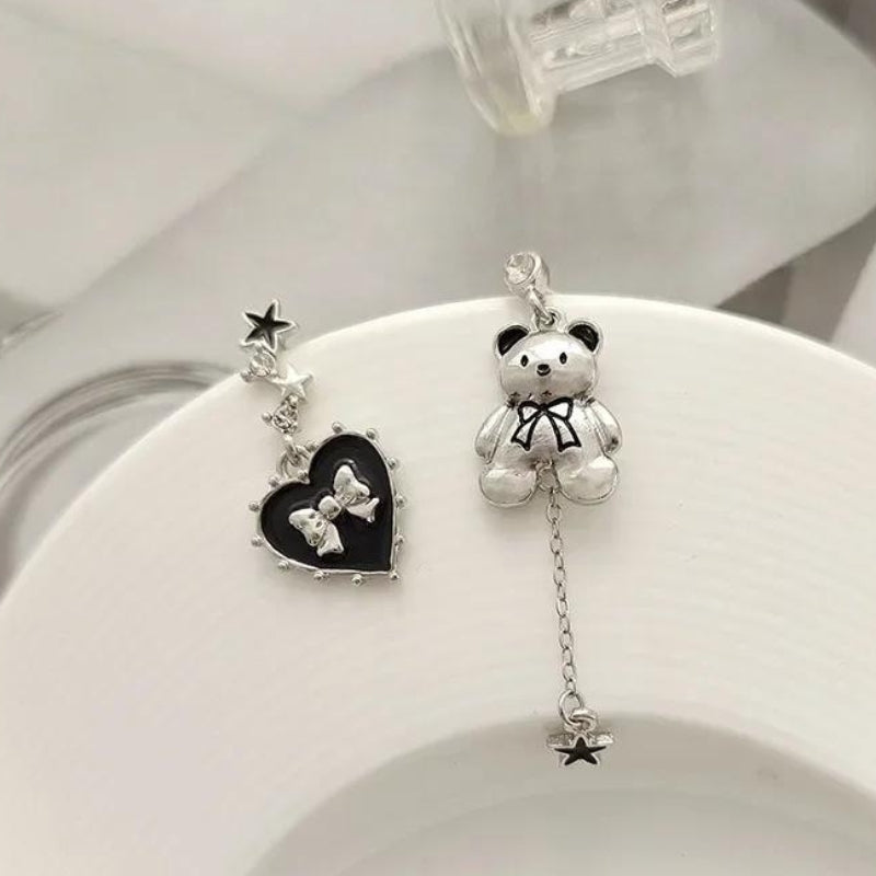 Coquette Aesthetic Bear Bow Earrings - Cute Jewelry for Y2K and Coquette Style Lovers