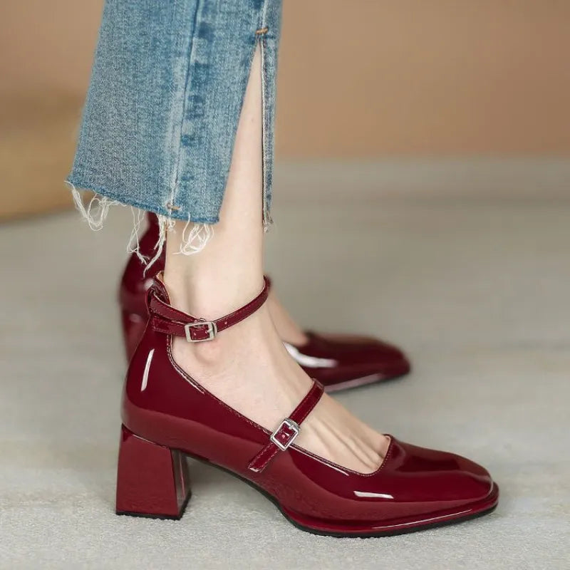 Coquette Aesthetic Cherry Red Mary Jane Heels for a Stylish Y2K Look