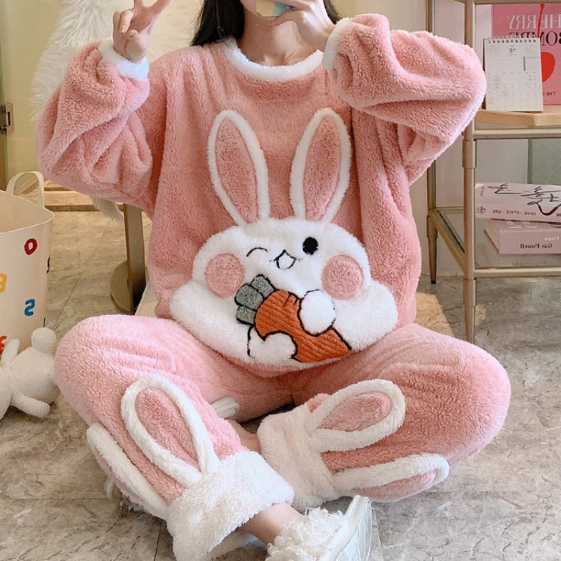 Coquette Aesthetic Cute Bunny Warm Pajamas for Cozy Nights and Aesthetic Vibes