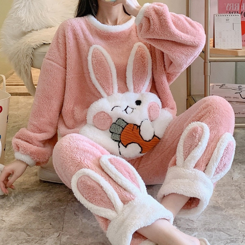 Coquette Aesthetic Cute Bunny Warm Pajamas for Cozy Nights and Aesthetic Vibes