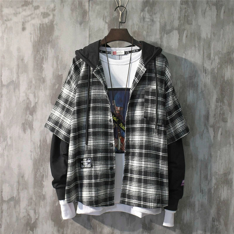 Coquette Aesthetic Harajuku Hooded Plaid Sweatshirt for Y2K Fashion Lovers