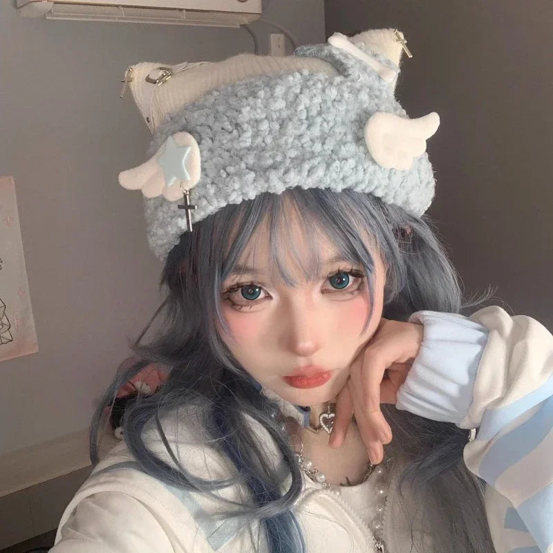 Coquette Aesthetic Harajuku Pastel Winter Hat for Y2K Fashion Lovers