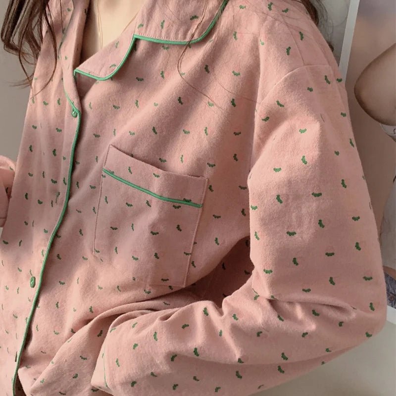 Coquette Aesthetic Heart Print Pajama Set for Y2K Fashion Lovers