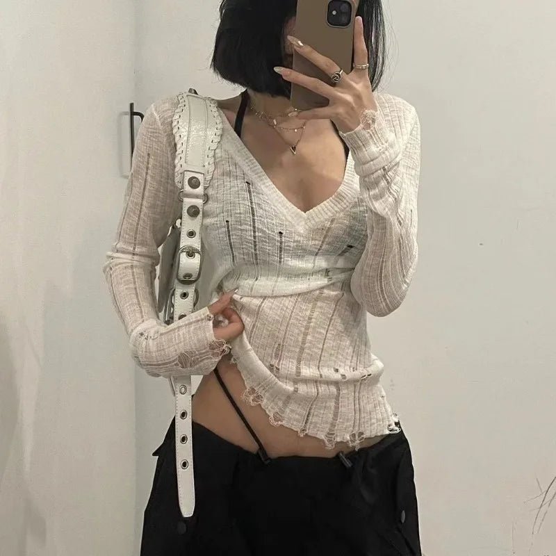 Coquette Aesthetic Hollow Out Knit Sweater for Y2K Fashion Lovers