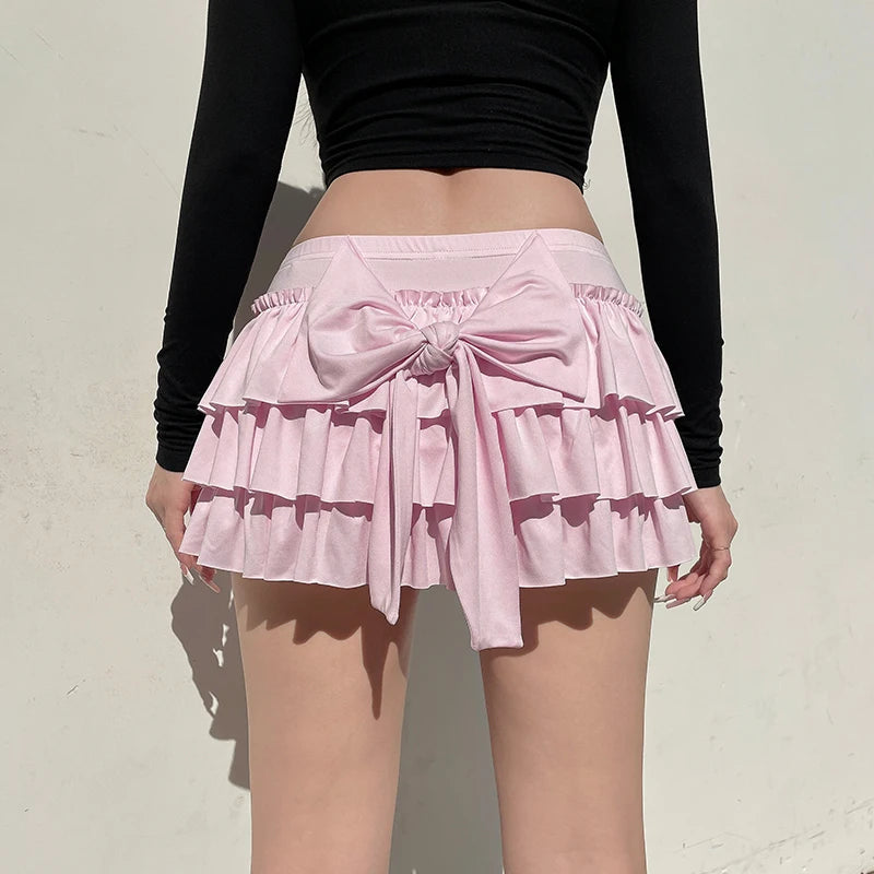 Coquette Aesthetic Layered Bow Mini Skort for Y2K Fashion Lovers