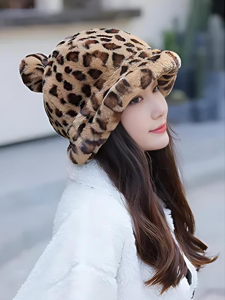 Coquette Aesthetic Leopard Ear Plush Hat for Y2K Fashion Lovers and Cute Outfits