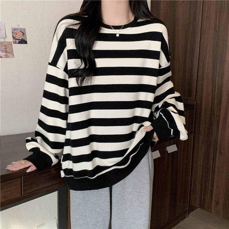 Coquette Aesthetic Long Sleeve Striped Fleece Sweatshirt for Y2K Fashion Lovers