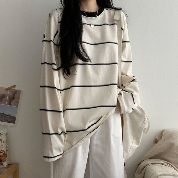 Coquette Aesthetic Long Sleeve Striped Loose Shirt for Y2K Fashion Lovers