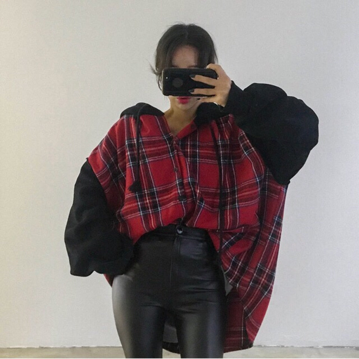 Coquette Aesthetic Loose Long Sleeve Plaid Hoodie for Y2K Fashion Lovers