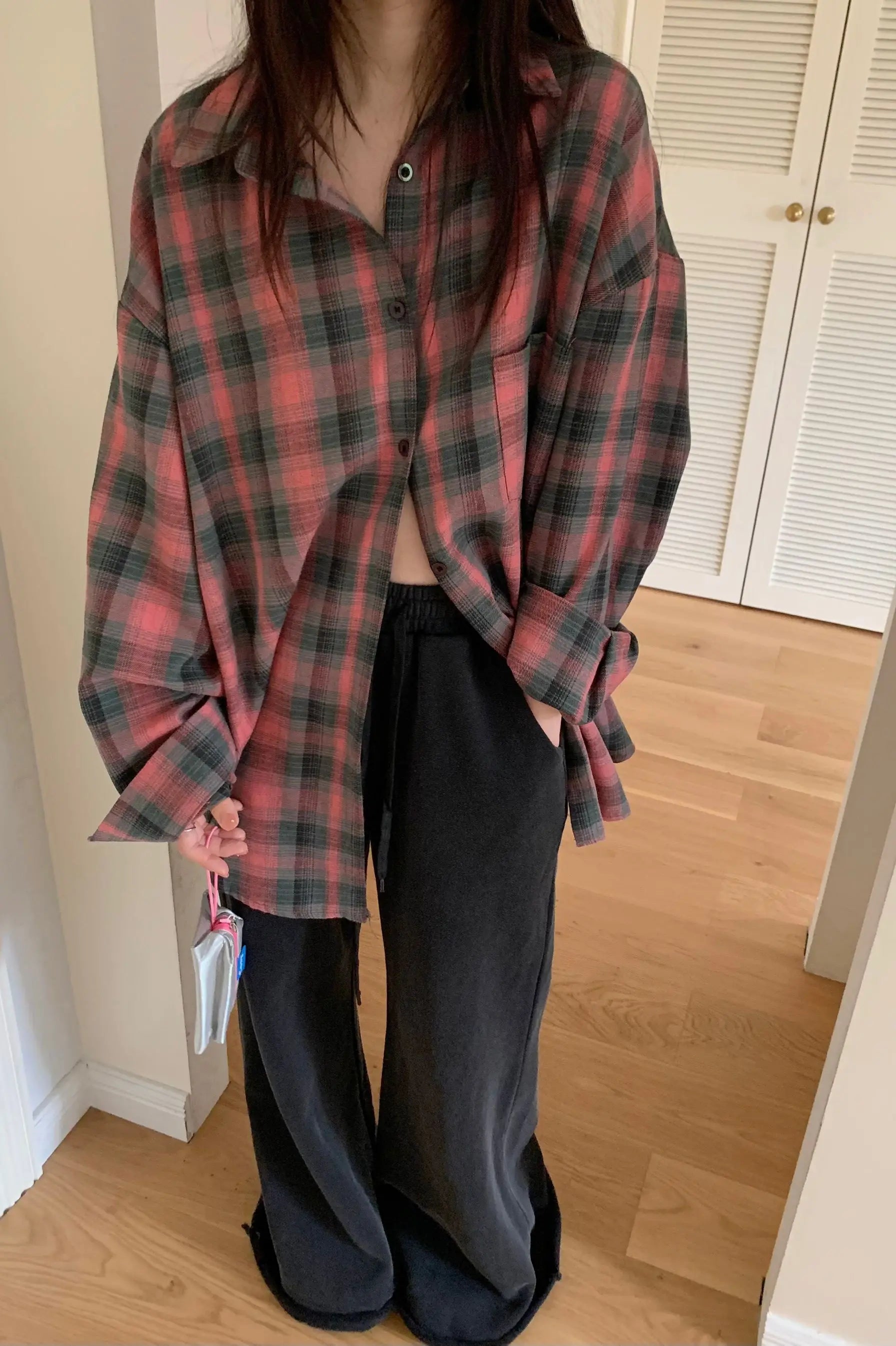 Coquette Aesthetic Oversized Plaid Flannel Shirt for Y2K Fashion Lovers