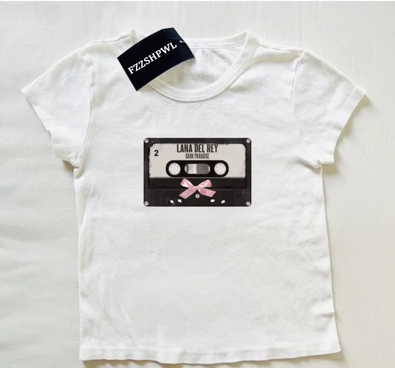 Coquette Aesthetic Pink Bow Cassette Tape T-Shirt Inspired by Lana Del Rey's Style