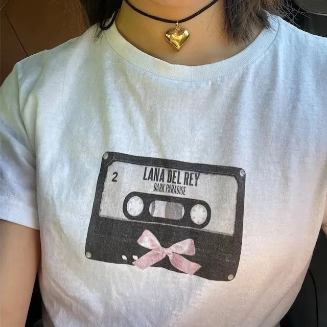 Coquette Aesthetic Pink Bow Cassette Tape T-Shirt Inspired by Lana Del Rey's Style