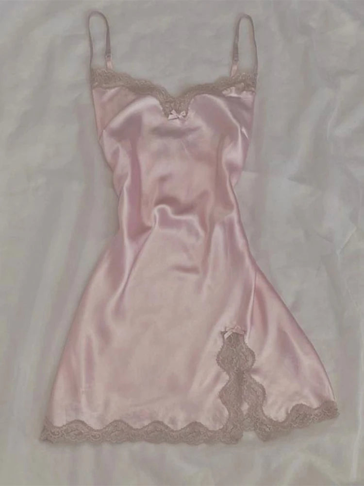 Coquette Aesthetic Pink Satin Slip Dress - Y2K Fashion for Effortless Elegance