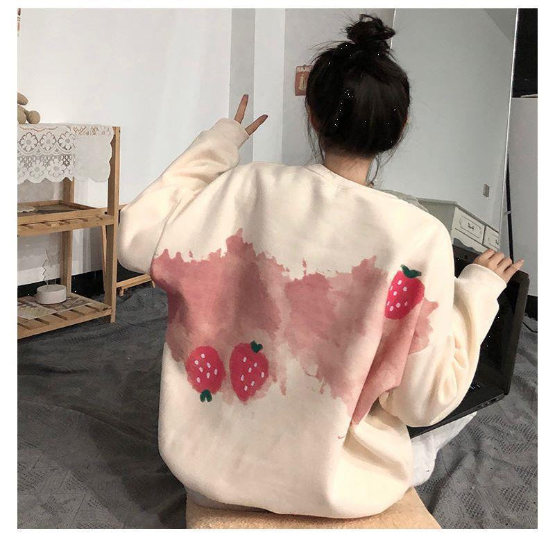 Coquette Aesthetic Sweet Strawberry Printed Oversized Hoodie for Y2K Fashion Lovers