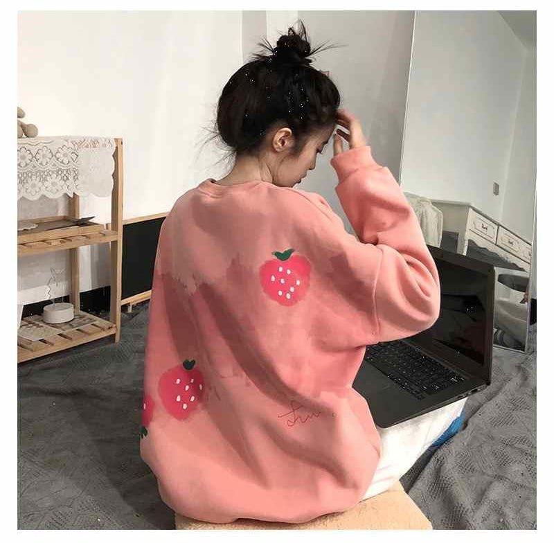 Coquette Aesthetic Sweet Strawberry Printed Oversized Hoodie for Y2K Fashion Lovers