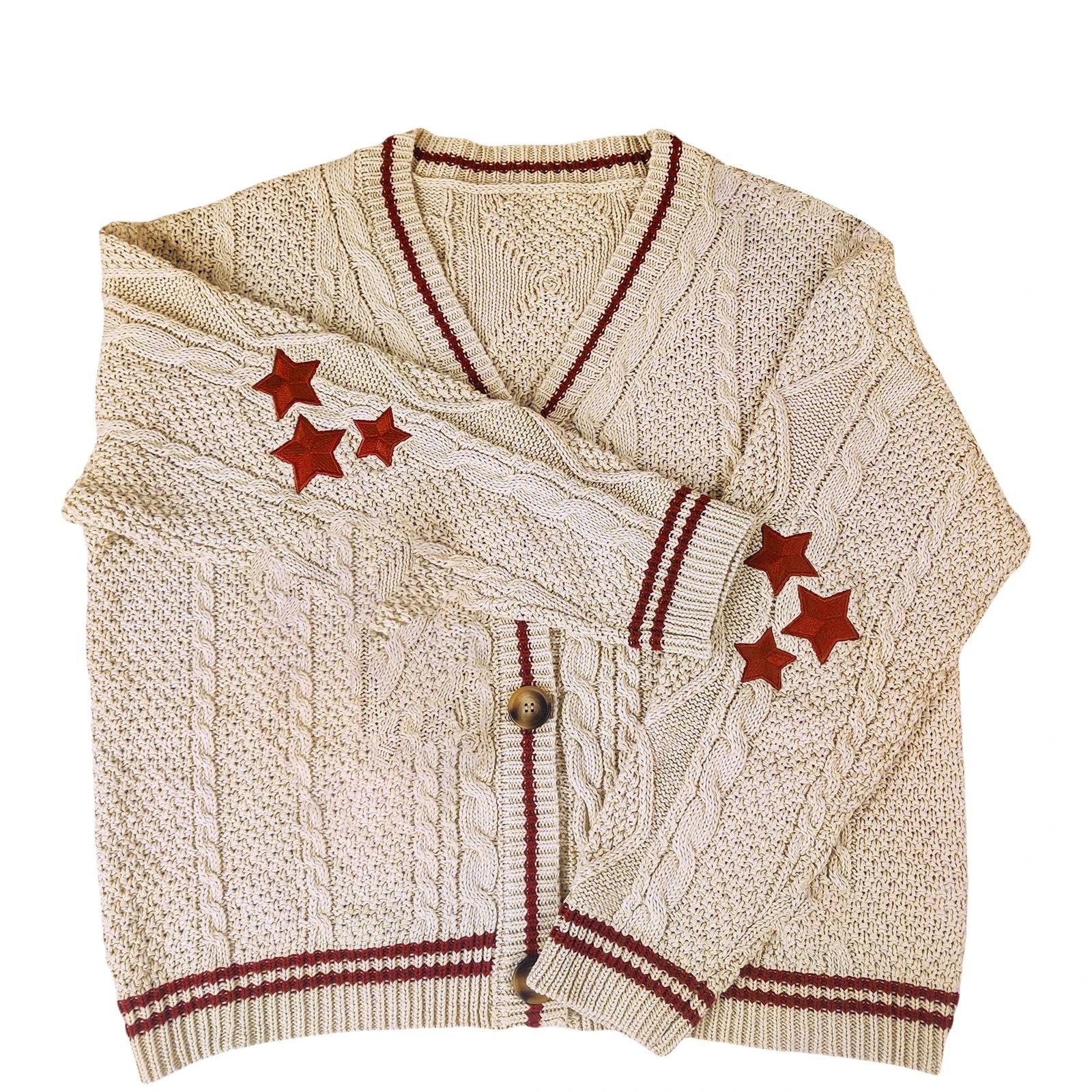 Coquette Style Star Embroidery Sweater - Y2K Aesthetic Cute Knit Top for Trendy Outfits