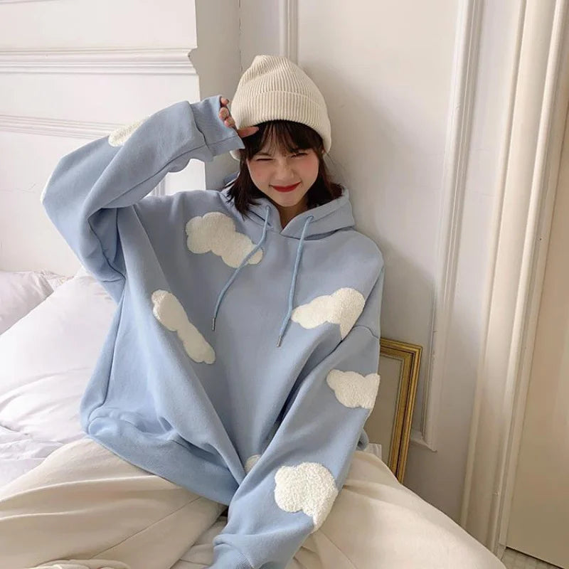 Cozy Blue Cloud Fleece Hoodie - Y2K Aesthetic Comfy Layer for Cute Outfits