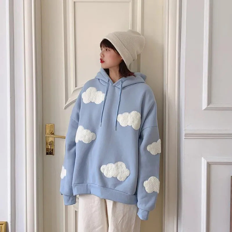 Cozy Blue Cloud Fleece Hoodie - Y2K Aesthetic Comfy Layer for Cute Outfits