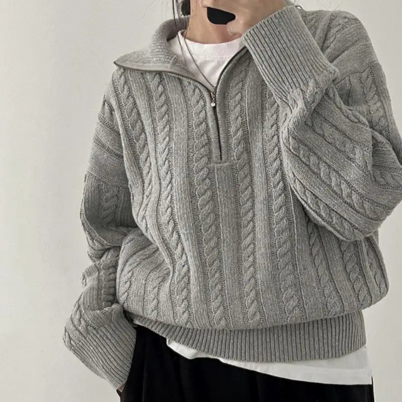 Cozy Cable Knit Quarter-Zip Sweater for Y2K Aesthetic and Grunge Style Outfits